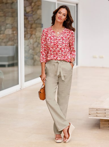 Druckbluse mit Gummizug an Ärmeln und Saum - erdbeere-lindgrün-bedruckt