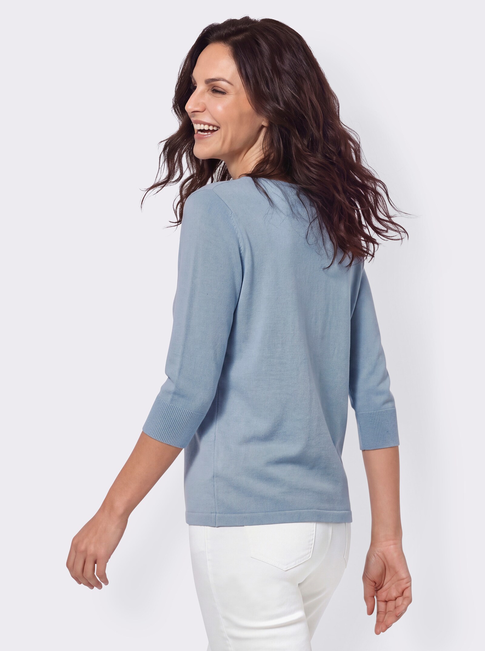 3/4-Arm-Pullover mit Wellenmuster - hellblau-ecru