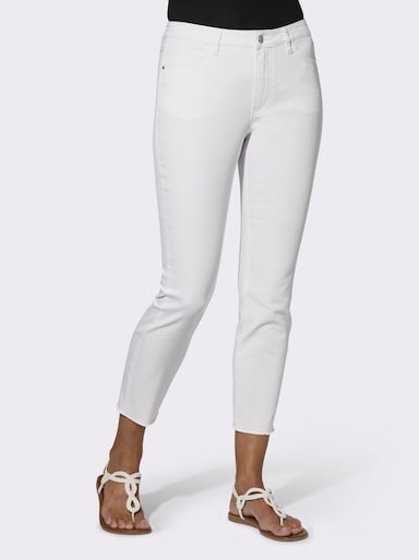 7/8-Jeans mit Fransen am Saum - ecru