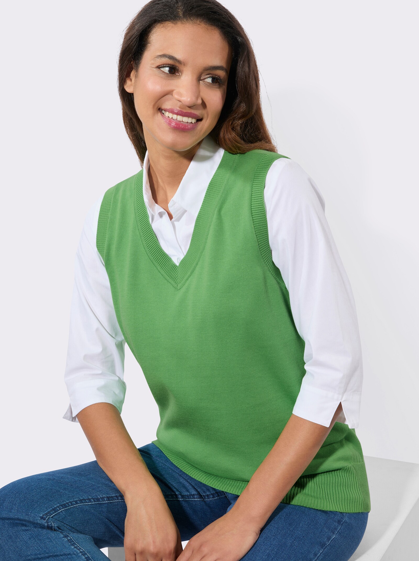 Pullunder mit gerippten Abschlüssen - apfel