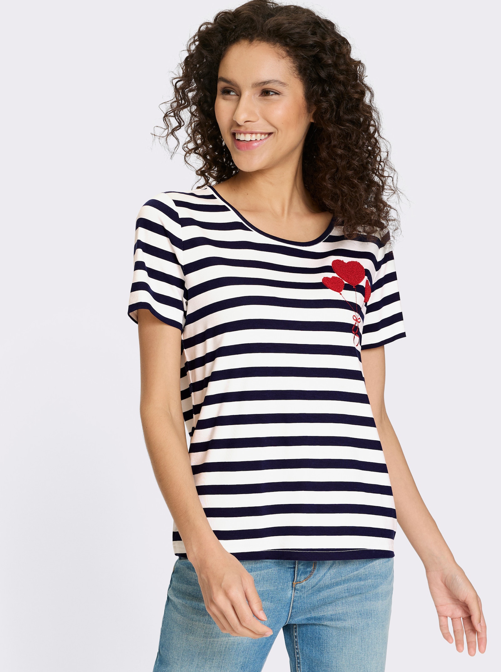 heine Shirt mit Applikation - marine-ecru-geringelt