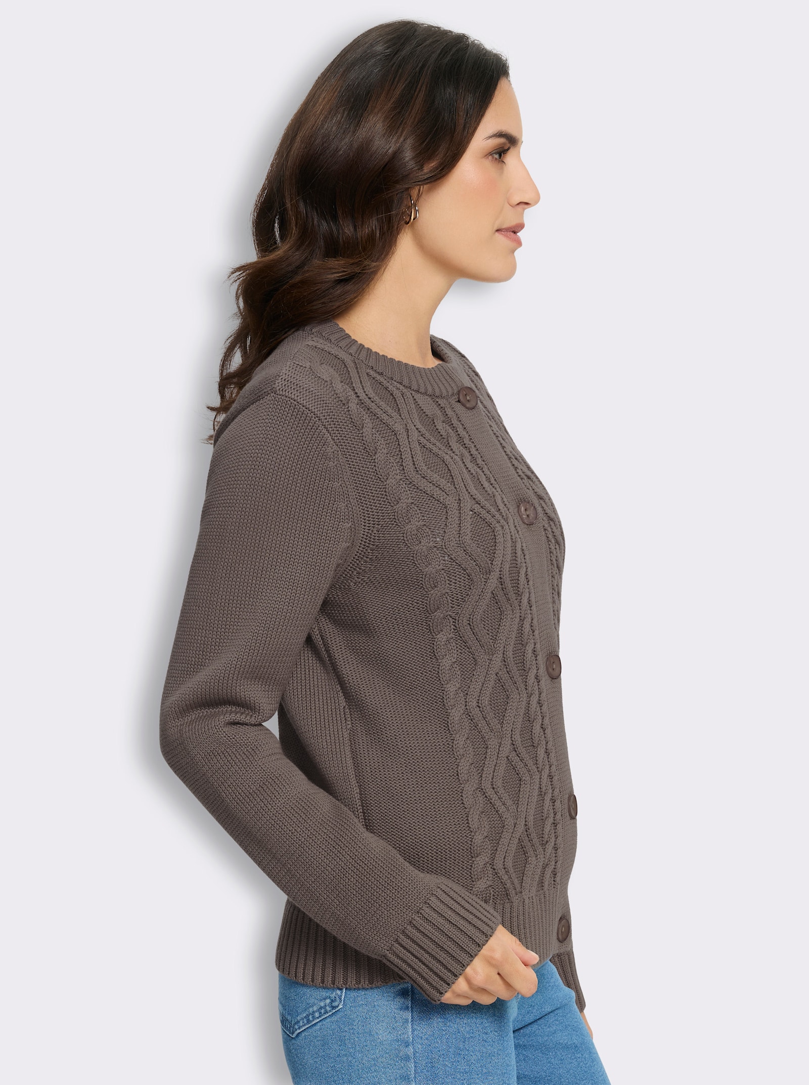 Strickjacke im Strickmuster-Mix - dunkeltaupe