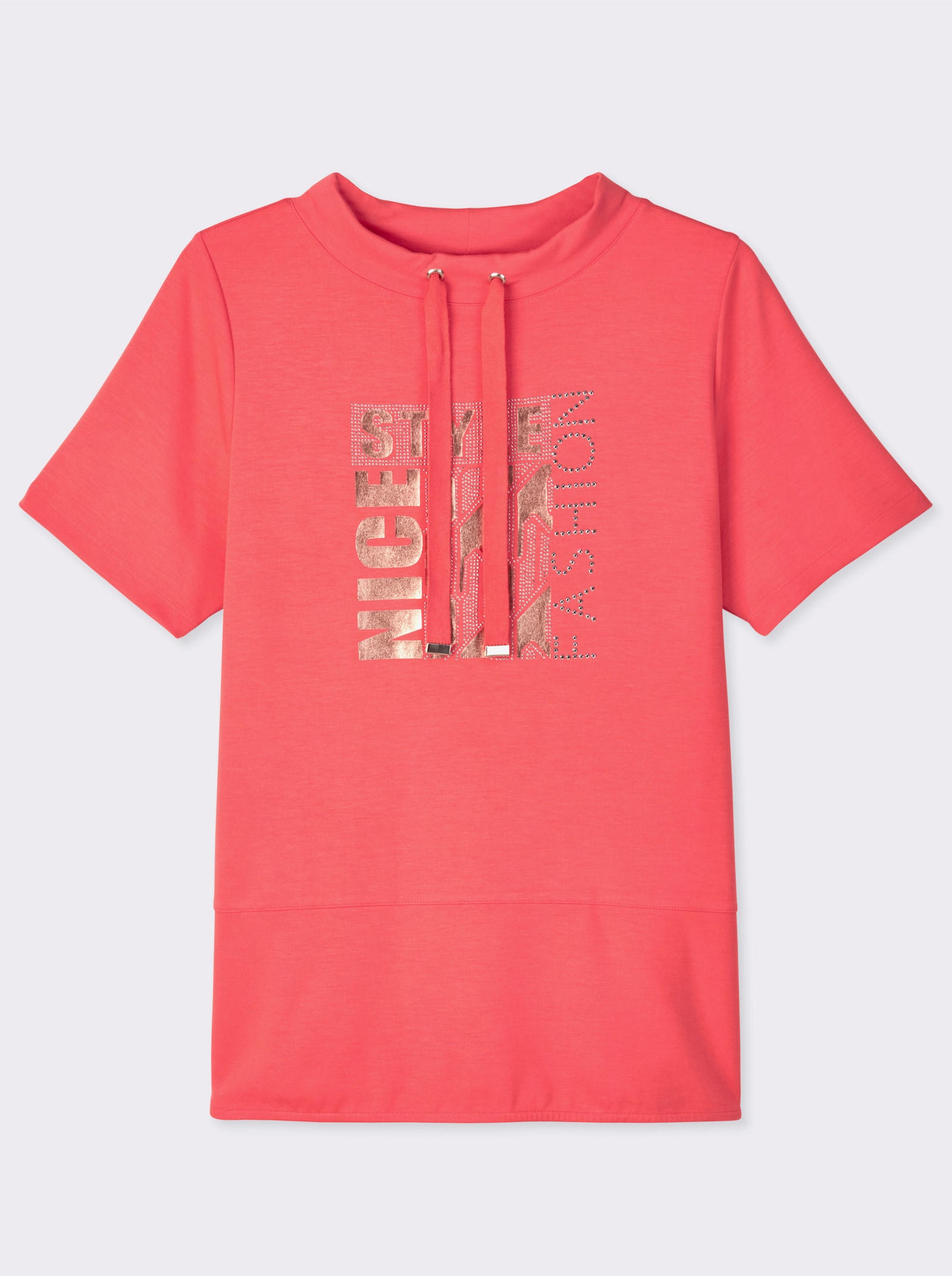 Kurzarmshirt mit Stehkragen - koralle