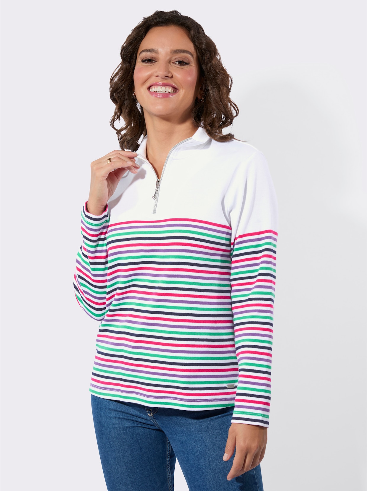 Sweatshirt - ecru-pink-bedruckt