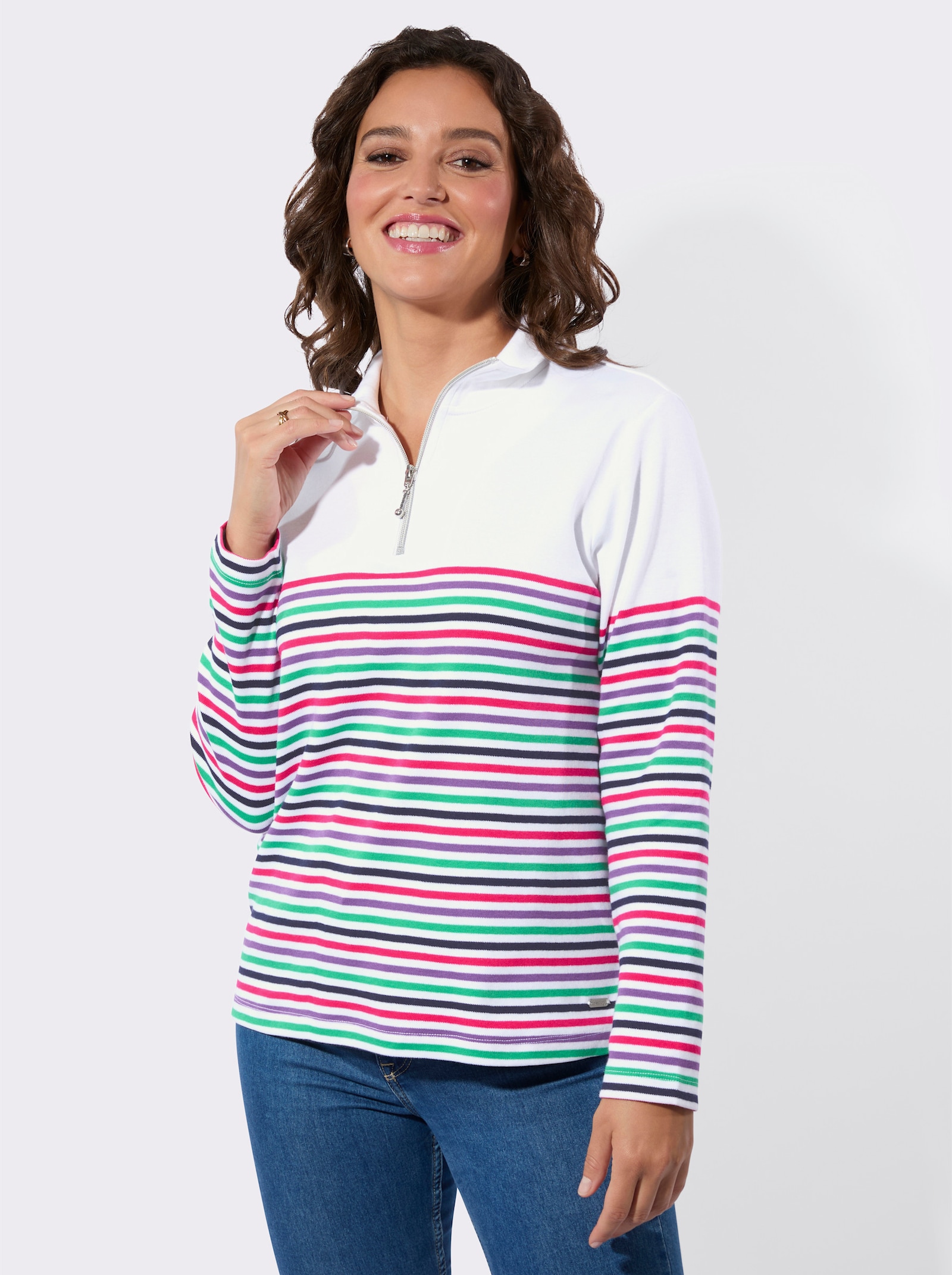 Sweatshirt in Interlock-Qualität - ecru-pink-bedruckt