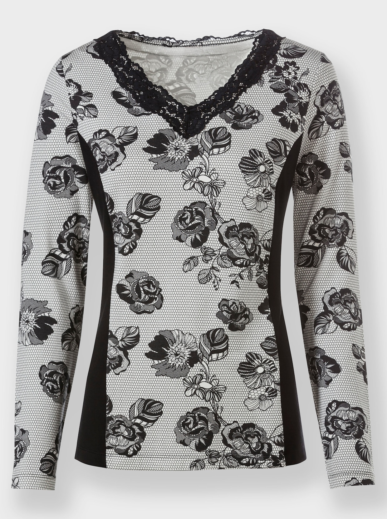 heine Langarmshirt - schwarz-ecru-bedruckt
