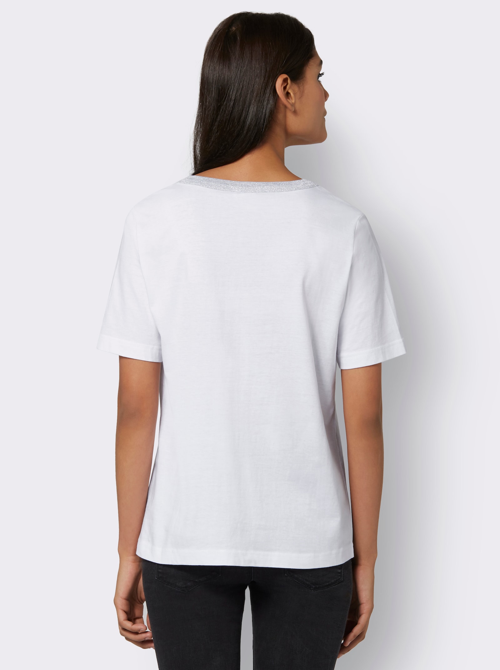 Kurzarmshirt mit Zierband - weiß
