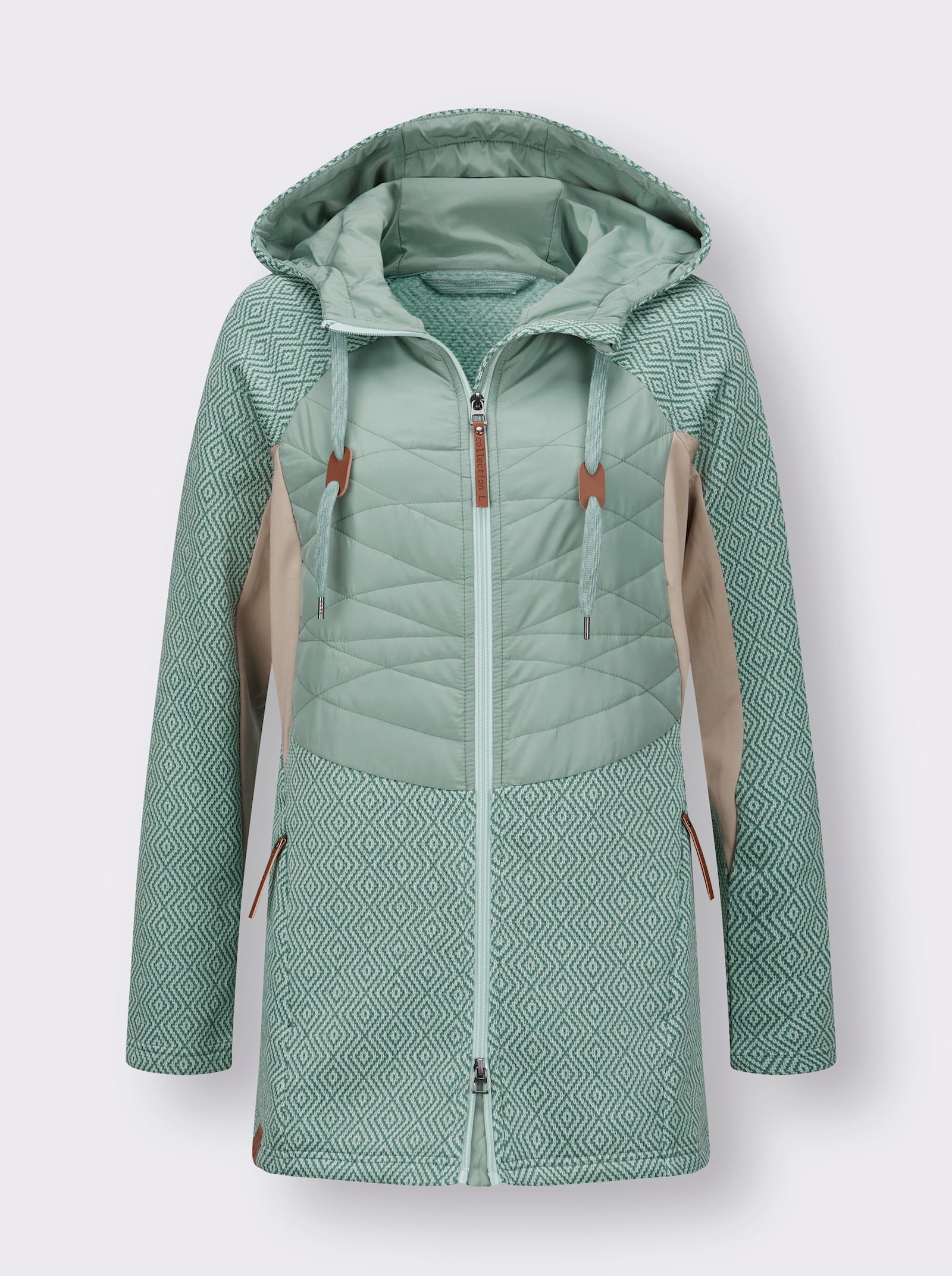 Strickfleece-Jacke in Longform - kalkmint-jade-gemustert