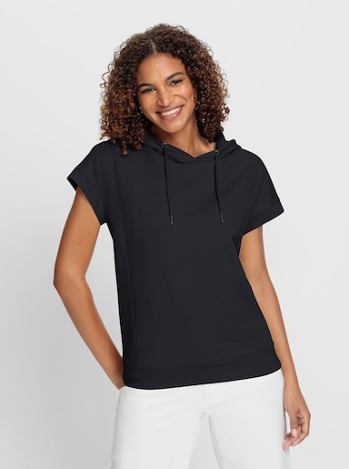 Kapuzenshirt mit überschnittener Schulter - schwarz