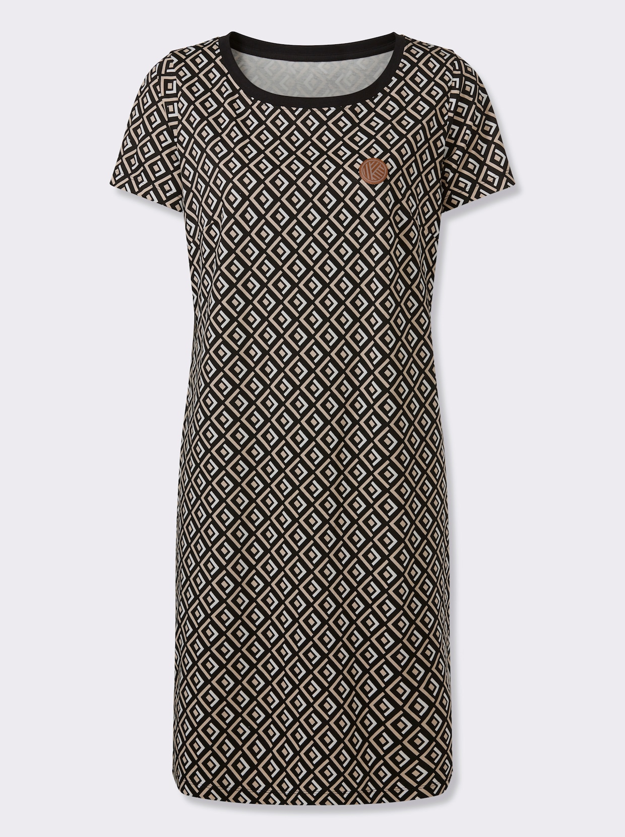 Jerseykleid mit Grafik-Dessin - beige-schwarz-bedruckt