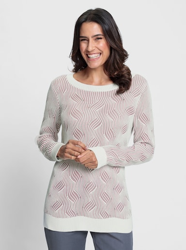 Jacquardpullover mit Kontrastfarben - mauve-ecru-gemustert