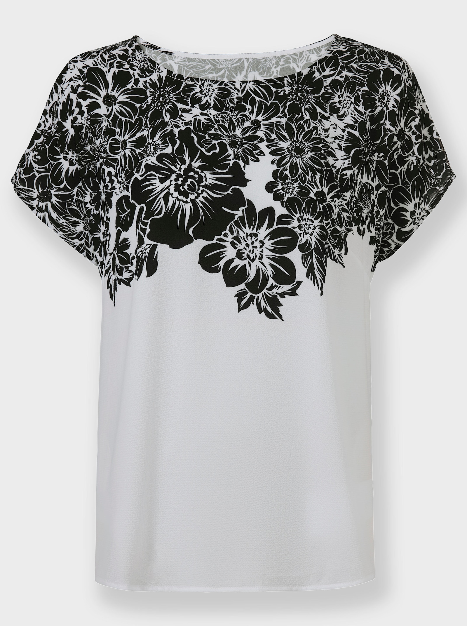 Comfortabele blouse met bloemenprint - wit/zwart geprint