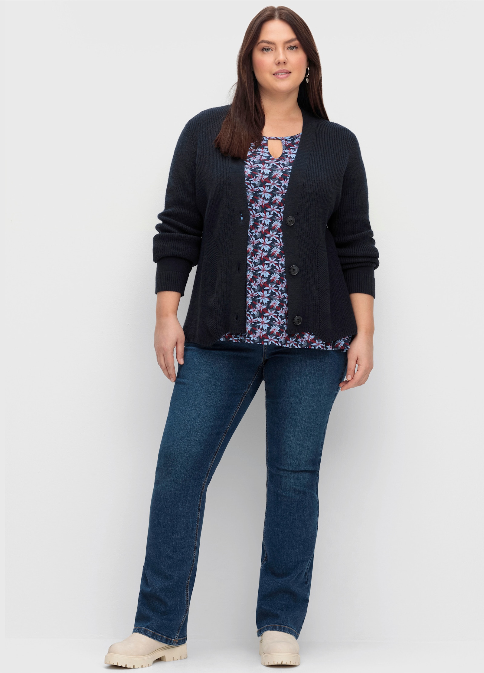 sheego Bootcut jeans met smalle pijpen en comfortabele taille - dark blue denim