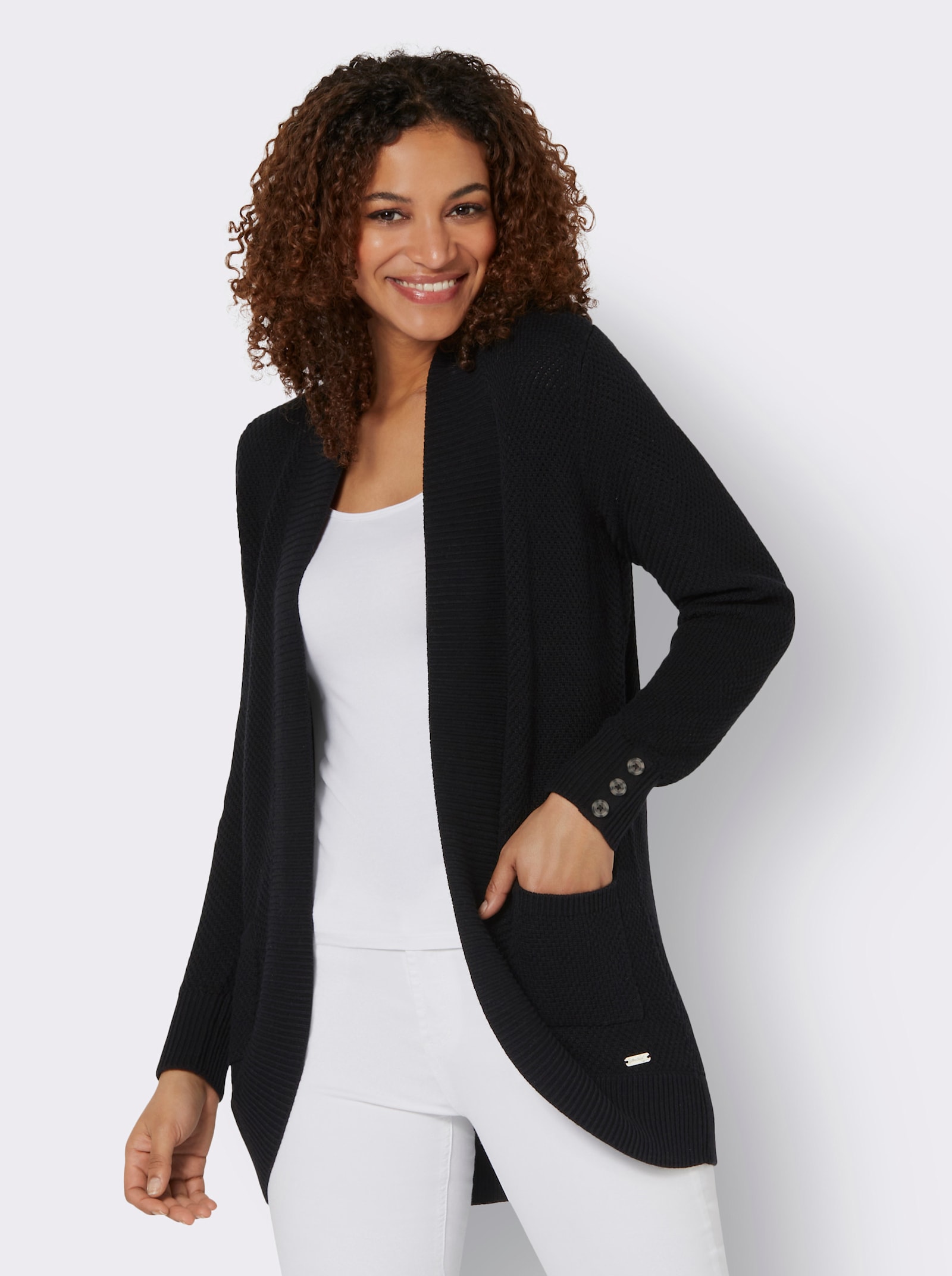 Longstrickjacke mit Struktur-Muster - schwarz