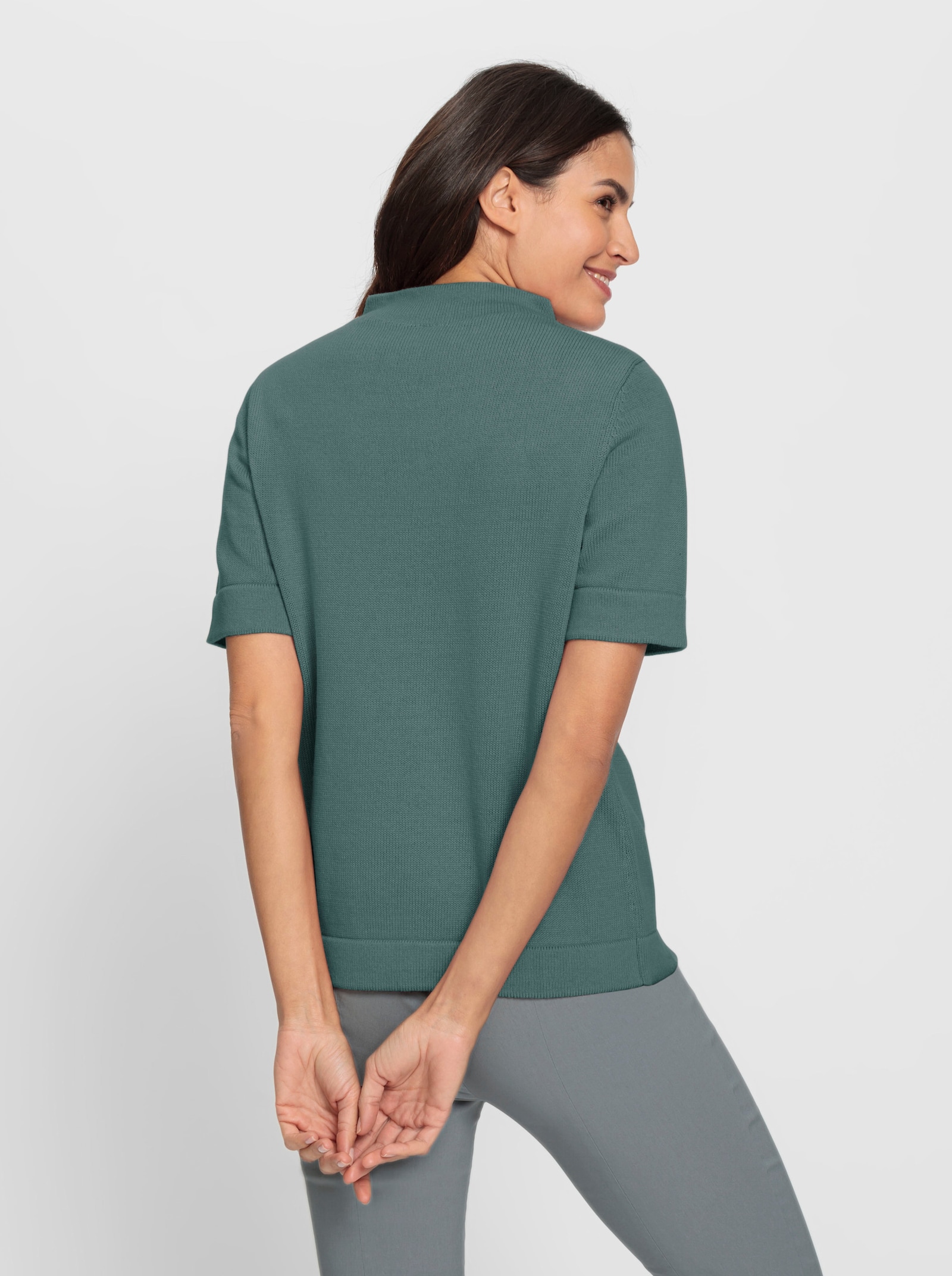 Stehkragenpullover mit Halbarm - jade