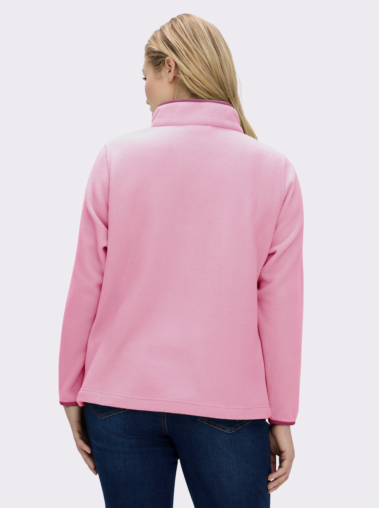 Fleeceshirt mit Stehkragen und Reißverschluss - rosé