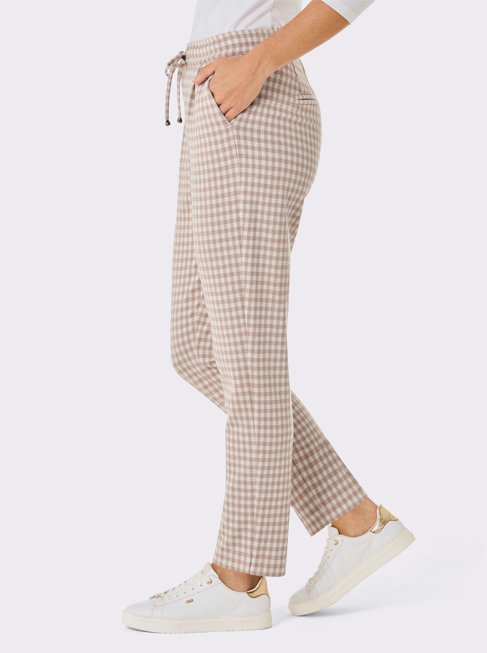 CREATION L PREMIUM Jogg Pants mit Jacquard-Karomuster - beige-ecru-kariert