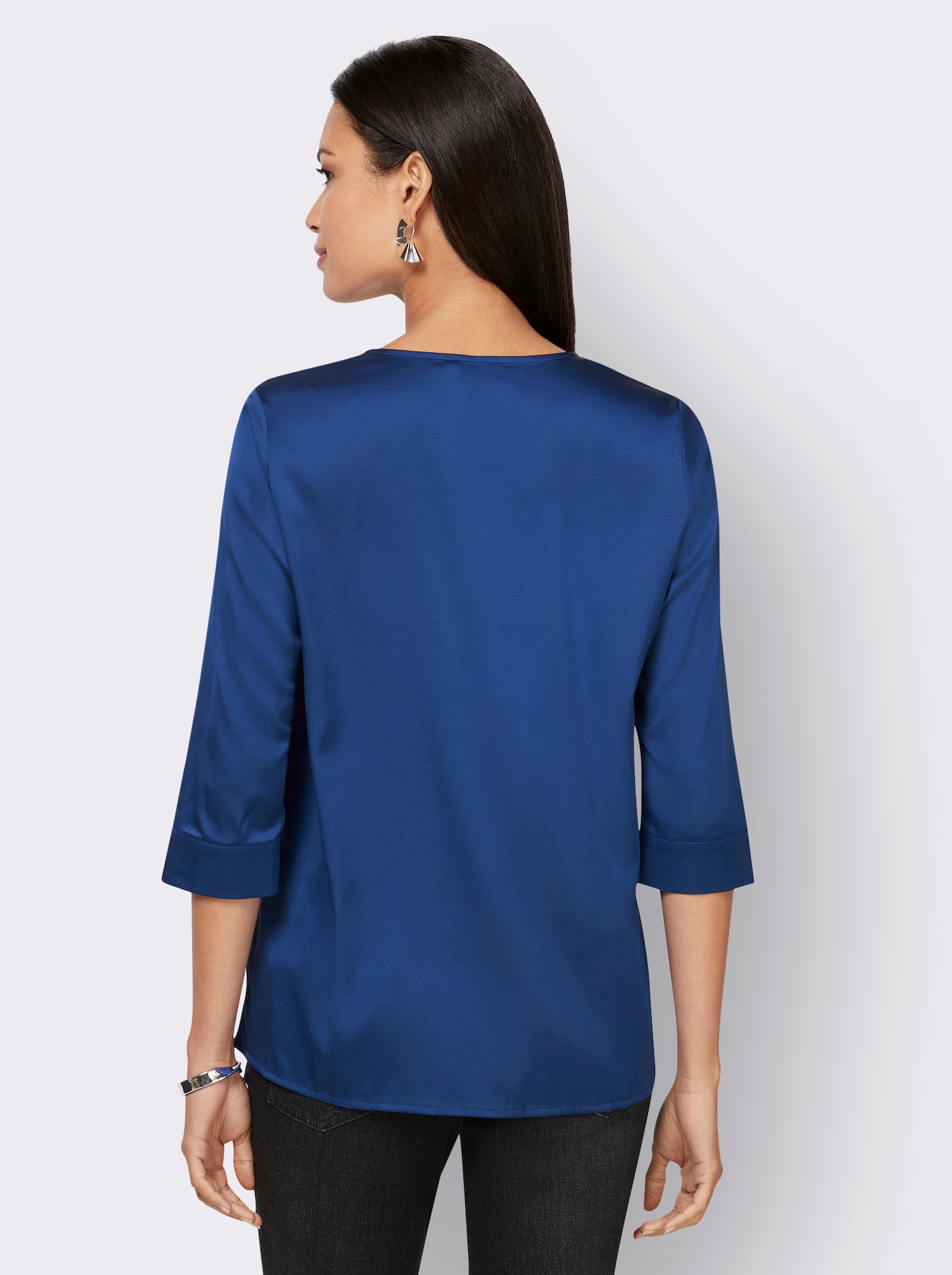 Satinbluse mit Schmuck-Element - royalblau