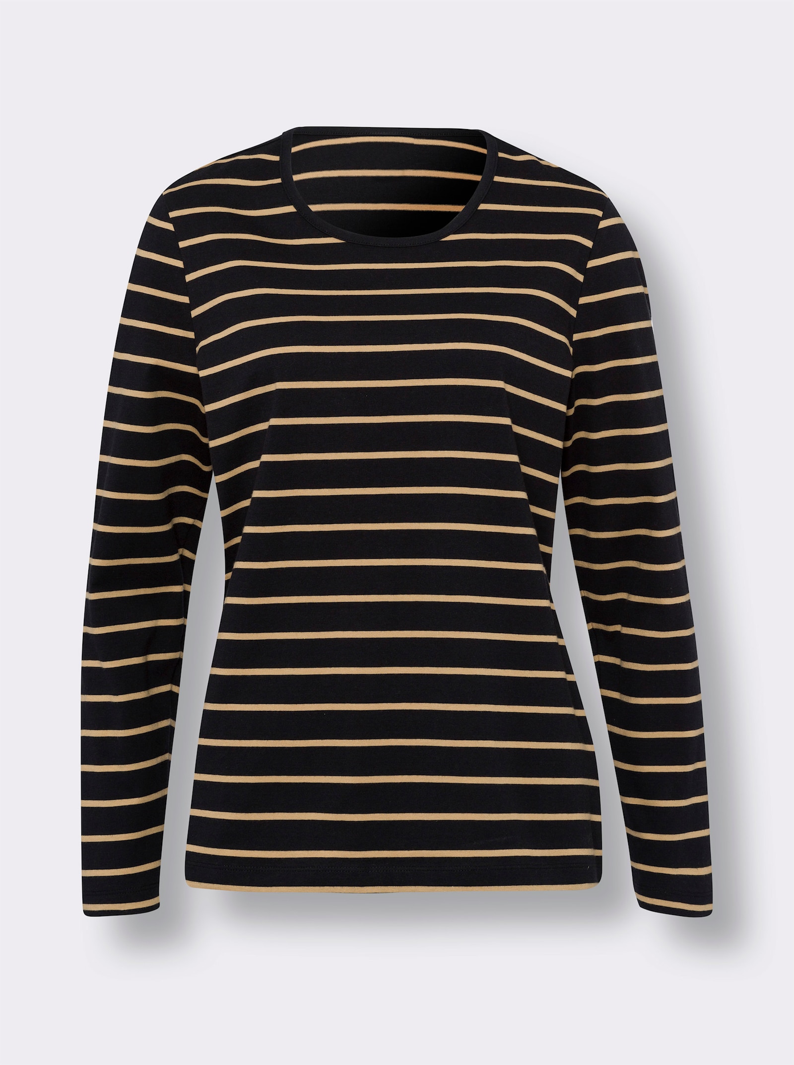 Langarmshirt mit garngefärbtem Muster - camel-schwarz-geringelt