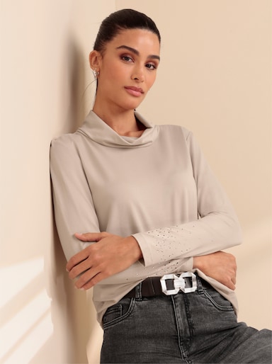 heine Rollkragenshirt mit Glitzersteinchen - sesam
