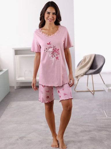 Krátke pyžamo - Ružové s potlačou