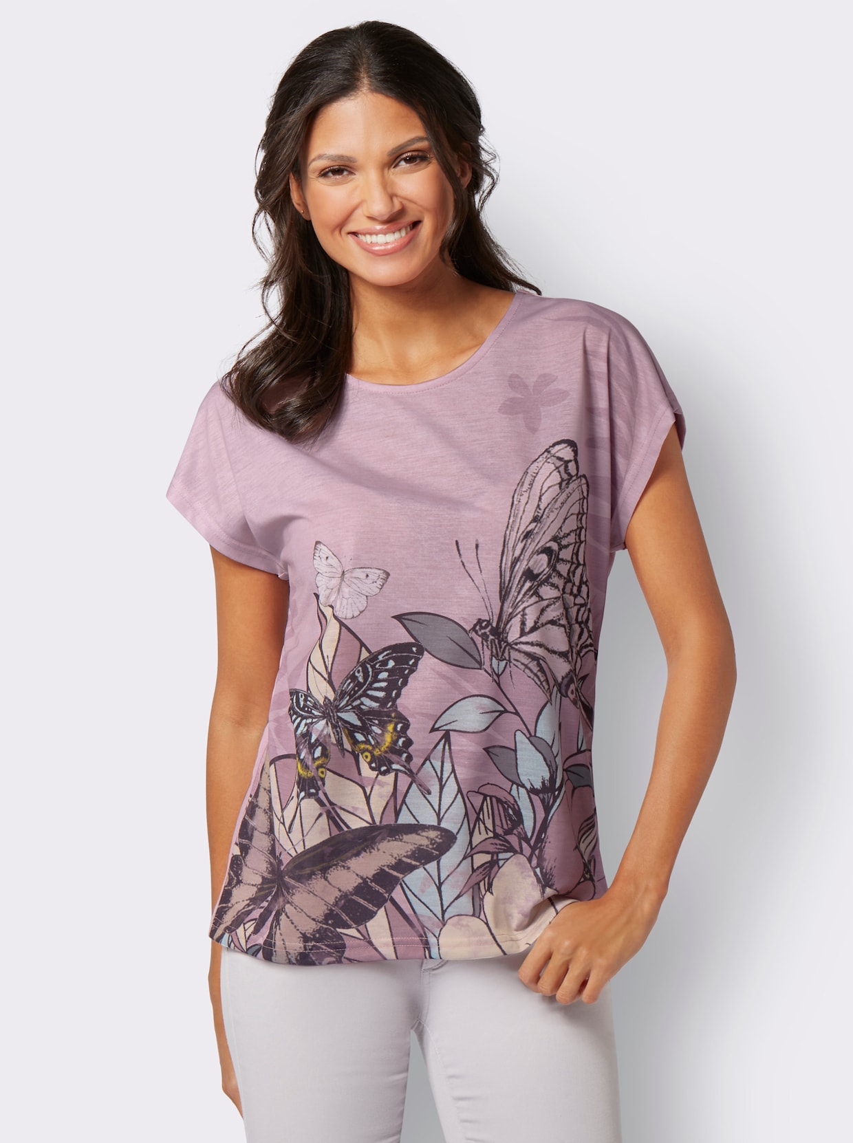 Shirt met ronde hals - roze geprint