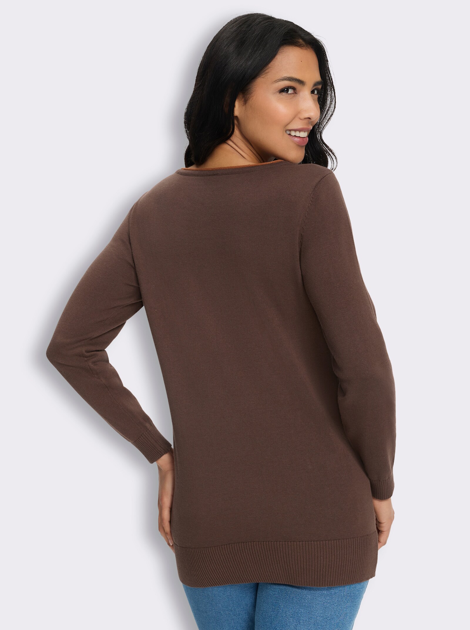 Longpullover mit Kontrast-Rollsaum - schoko