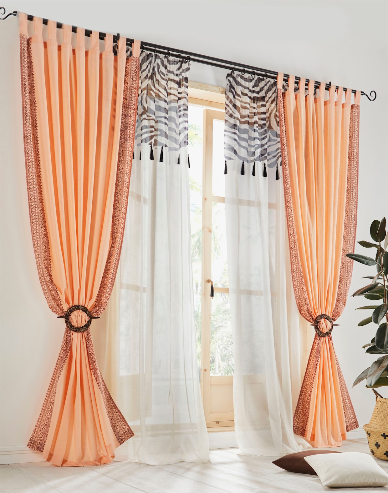 heine home Decoratieve vitrage - naturel/zwart
