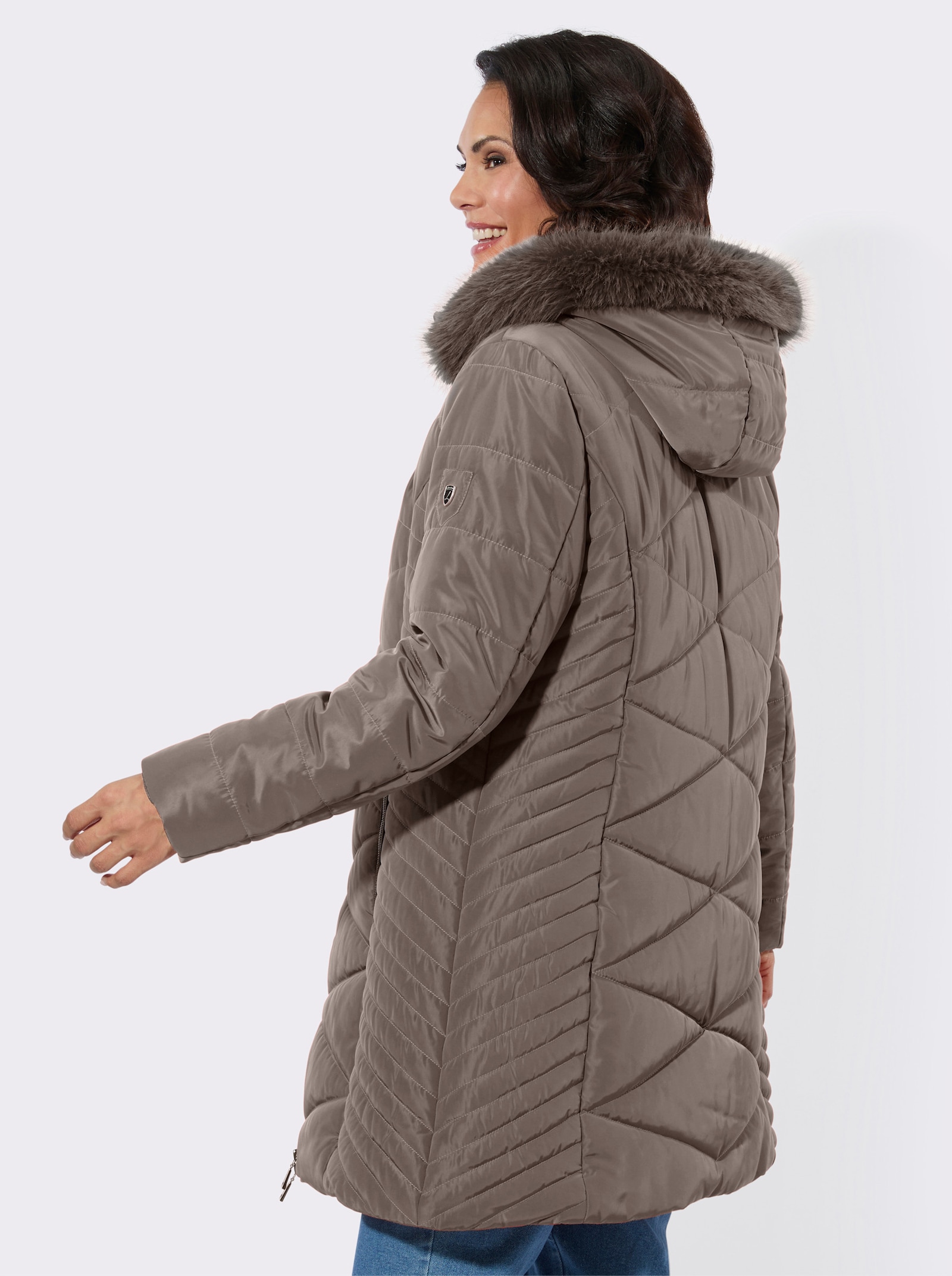 Longjacke mit abnehmbarer Kapuze - taupe