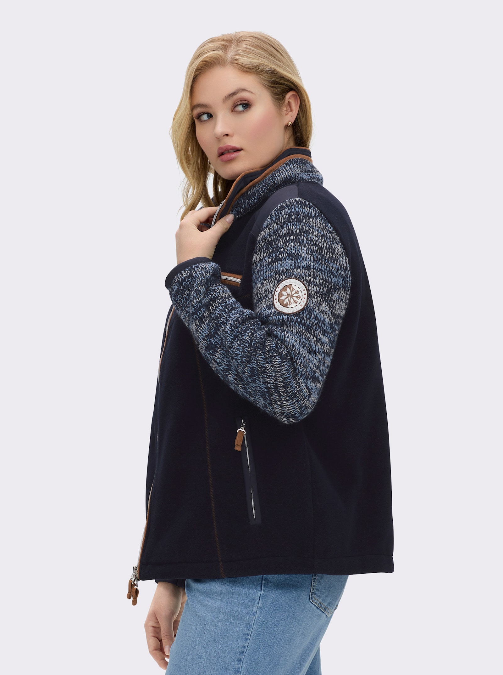 Fleecejacke im Mix aus Fleece und Strick - marine-meliert