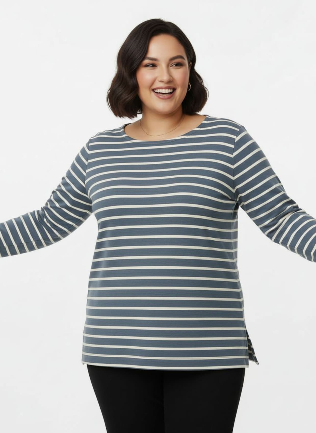 Sweatshirt im Ringel-Dessin - rauchblau-ecru-geringelt