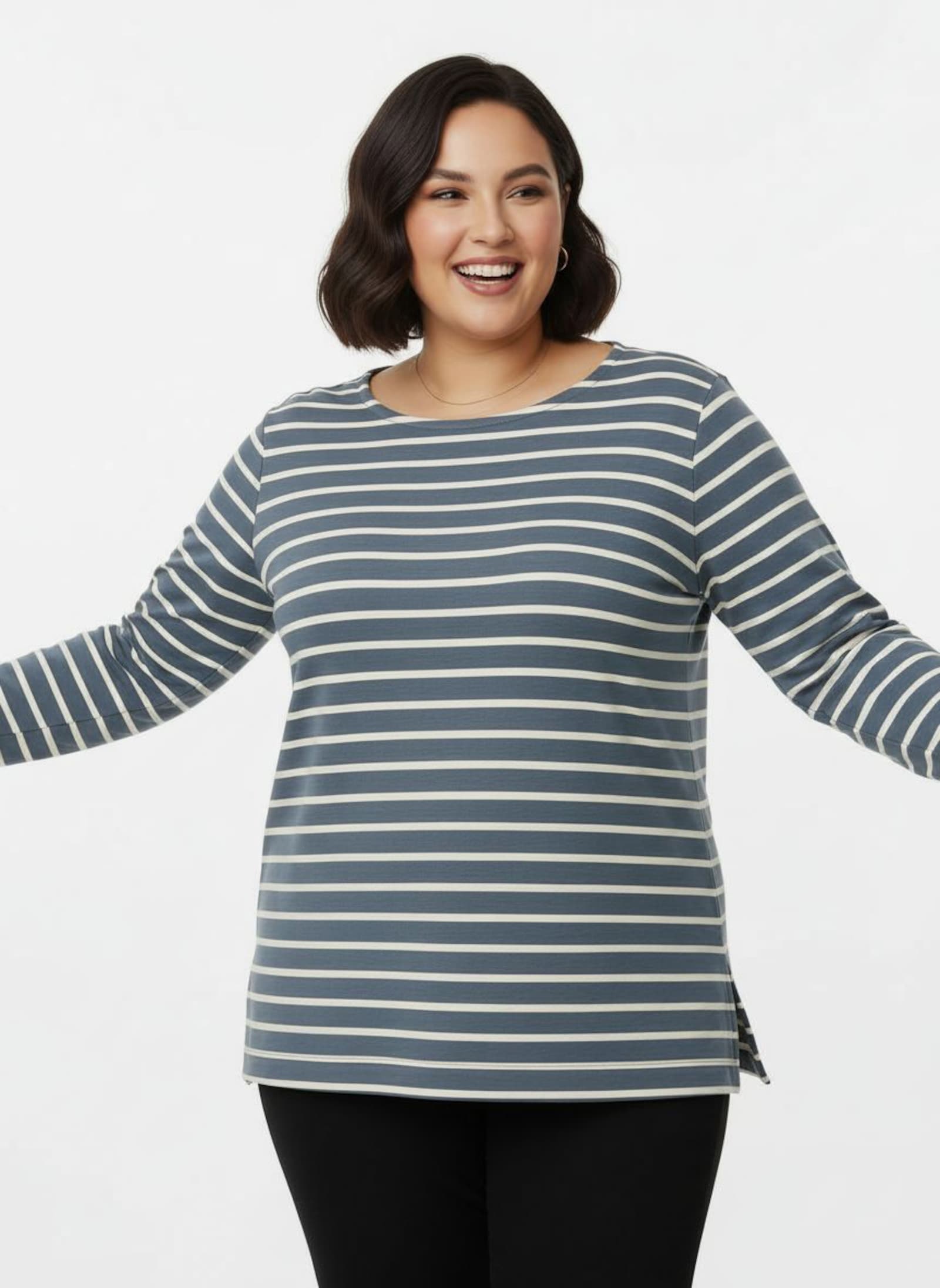 Sweatshirt im Ringel-Dessin - rauchblau-ecru-geringelt