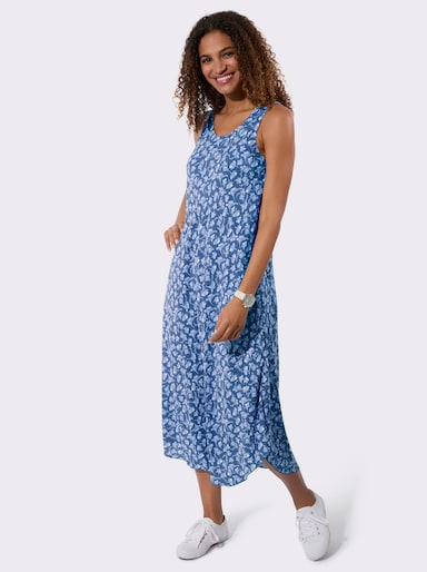 Druckkleid - jeansblau-weiß-bedruckt