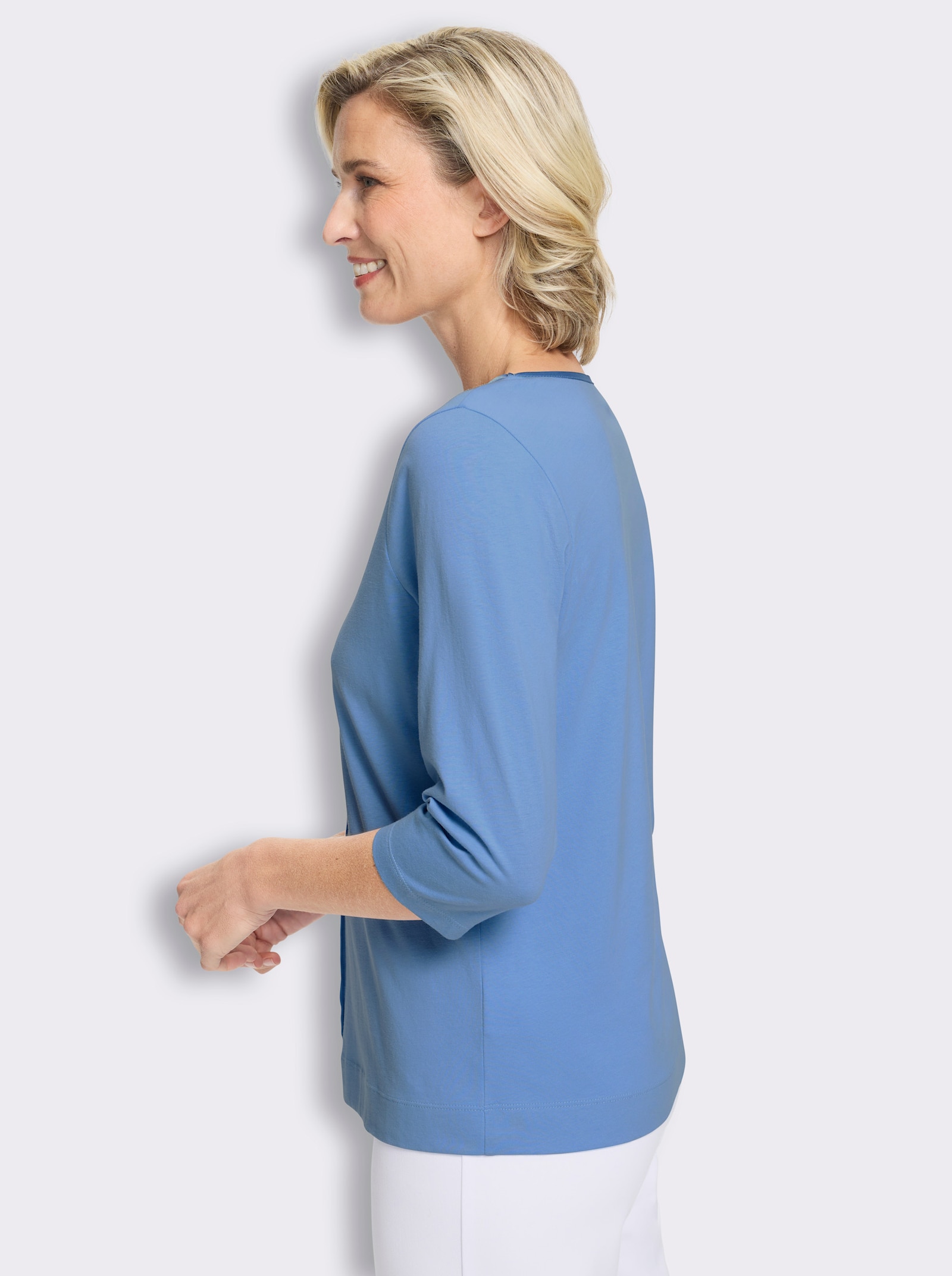 3/4-Arm-Shirt mit Satin-Paspelierung - himmelblau