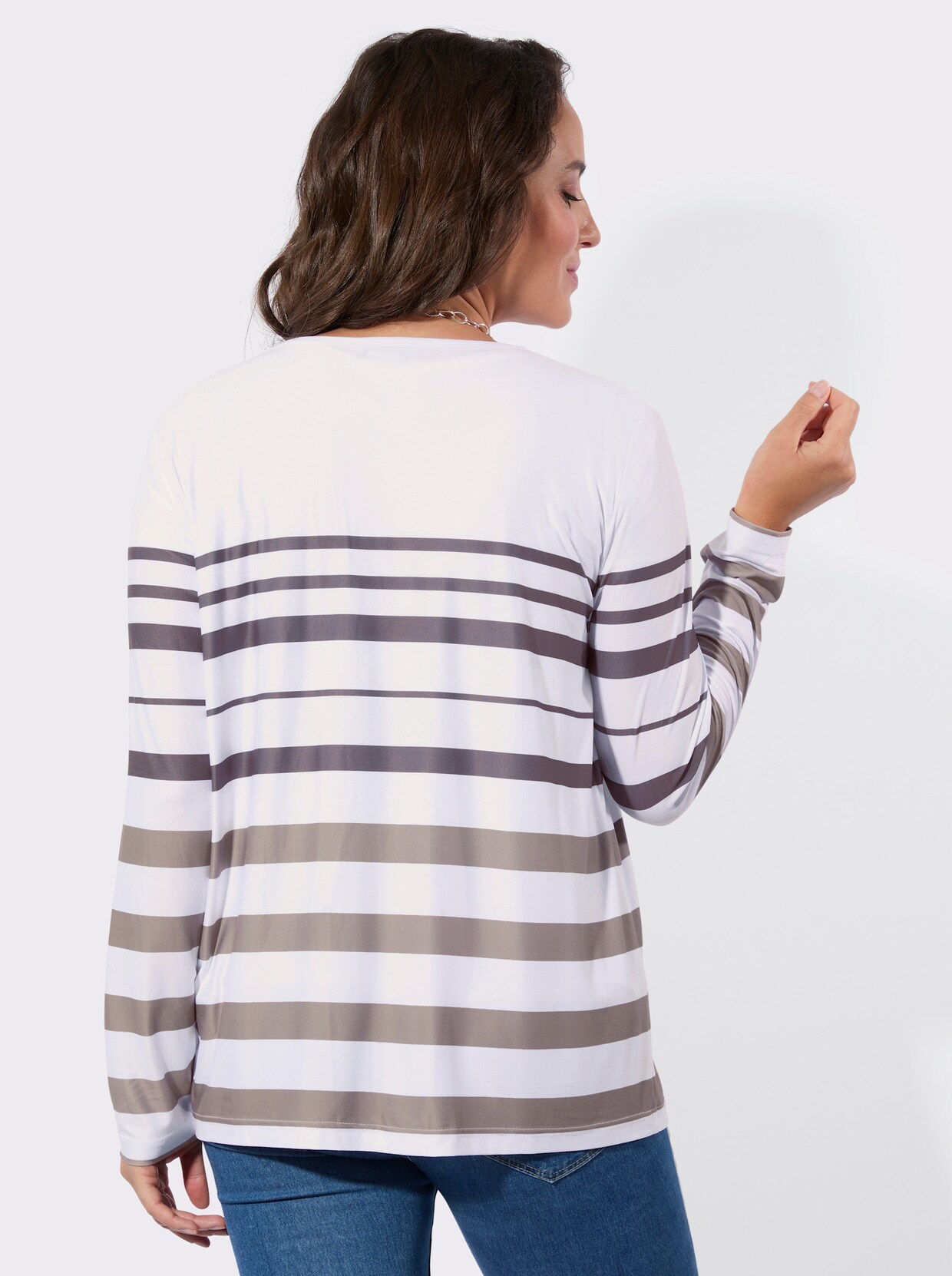 Shirtjacke - sesam-weiß-geringelt