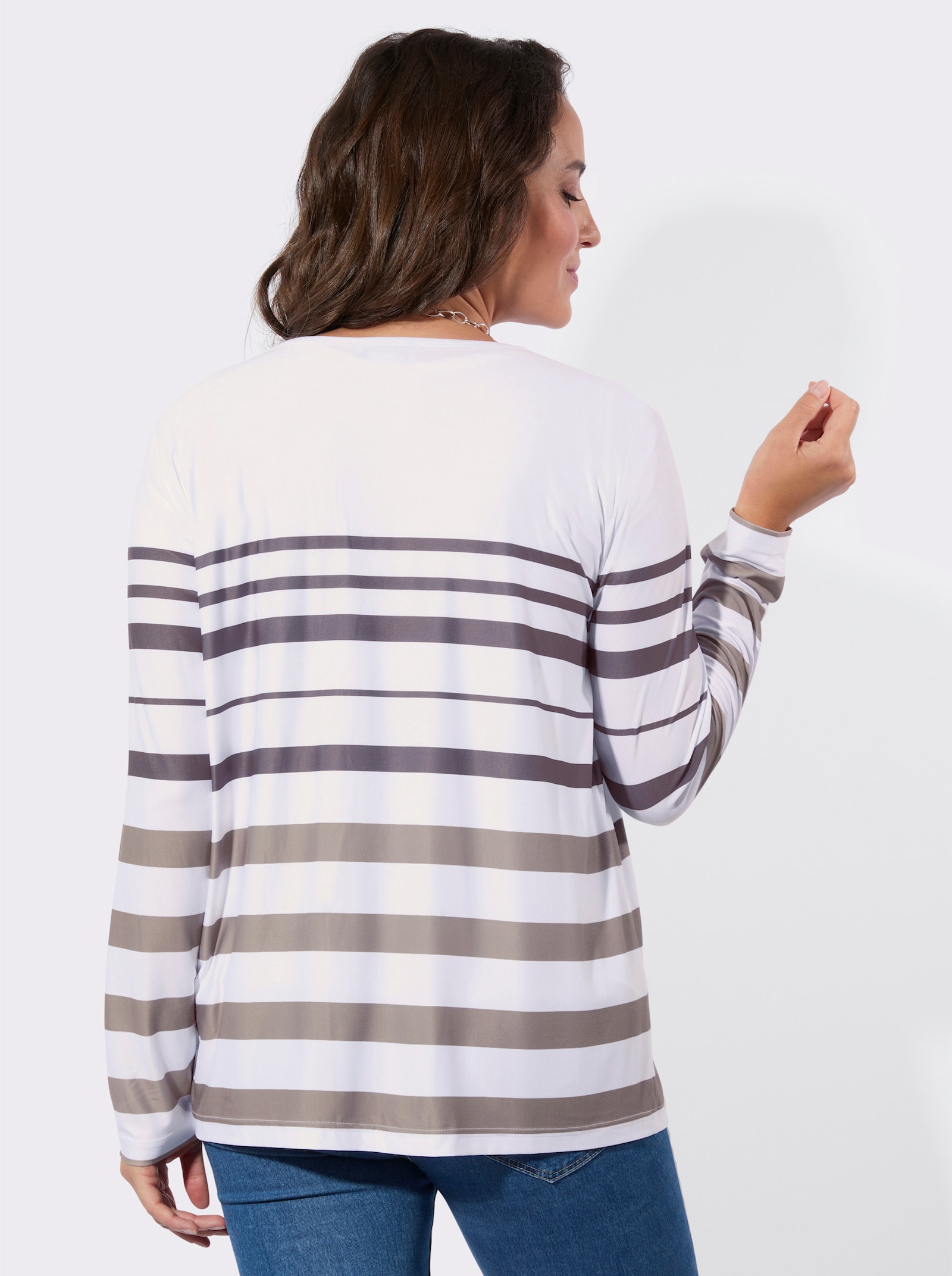 Shirtjasje met streepdessin - sesam/wit gestreept