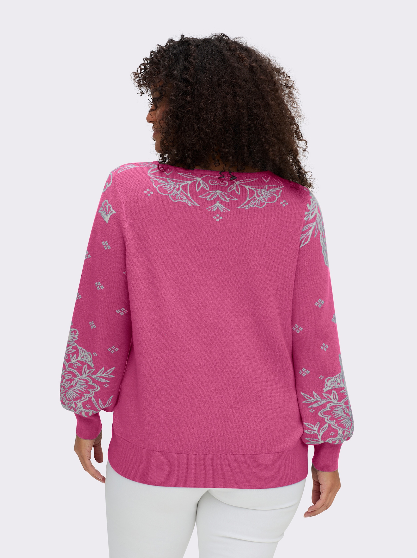 sheego by Joe Browns Jacquardpullover mit Blüten - pink-fuchsia-gemustert