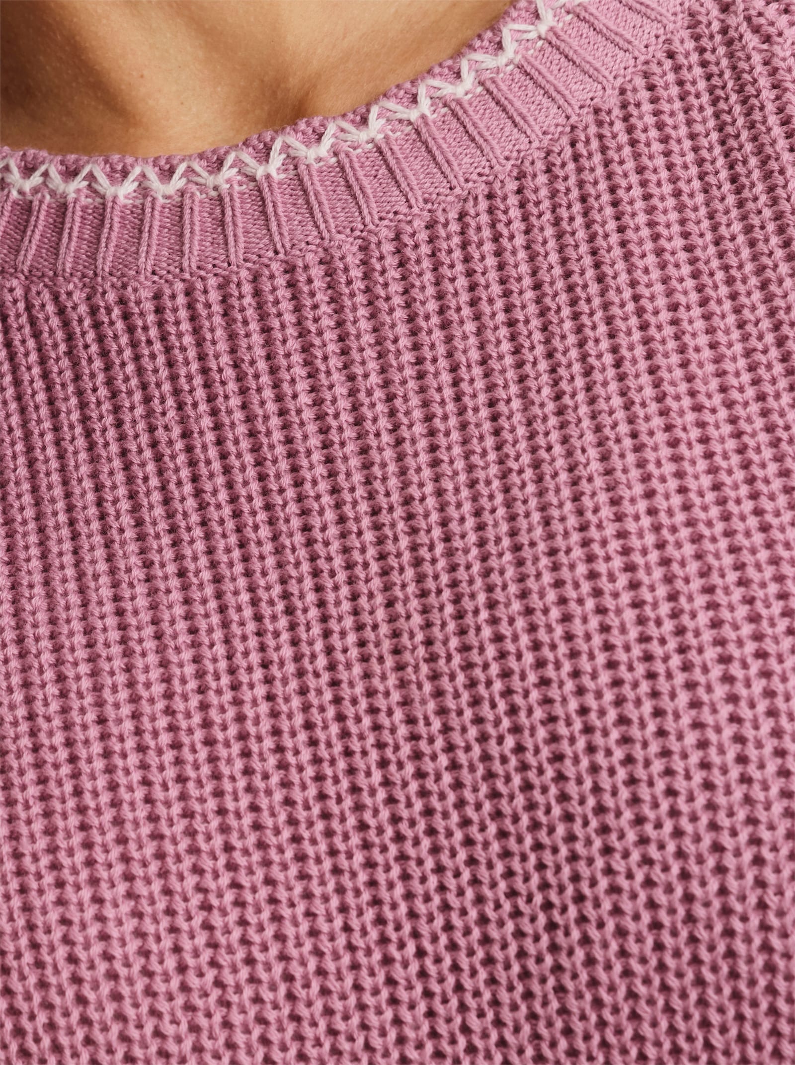 Kurzarmpullover mit Kontrast-Zierstichen - altrosa-ecru-gemustert