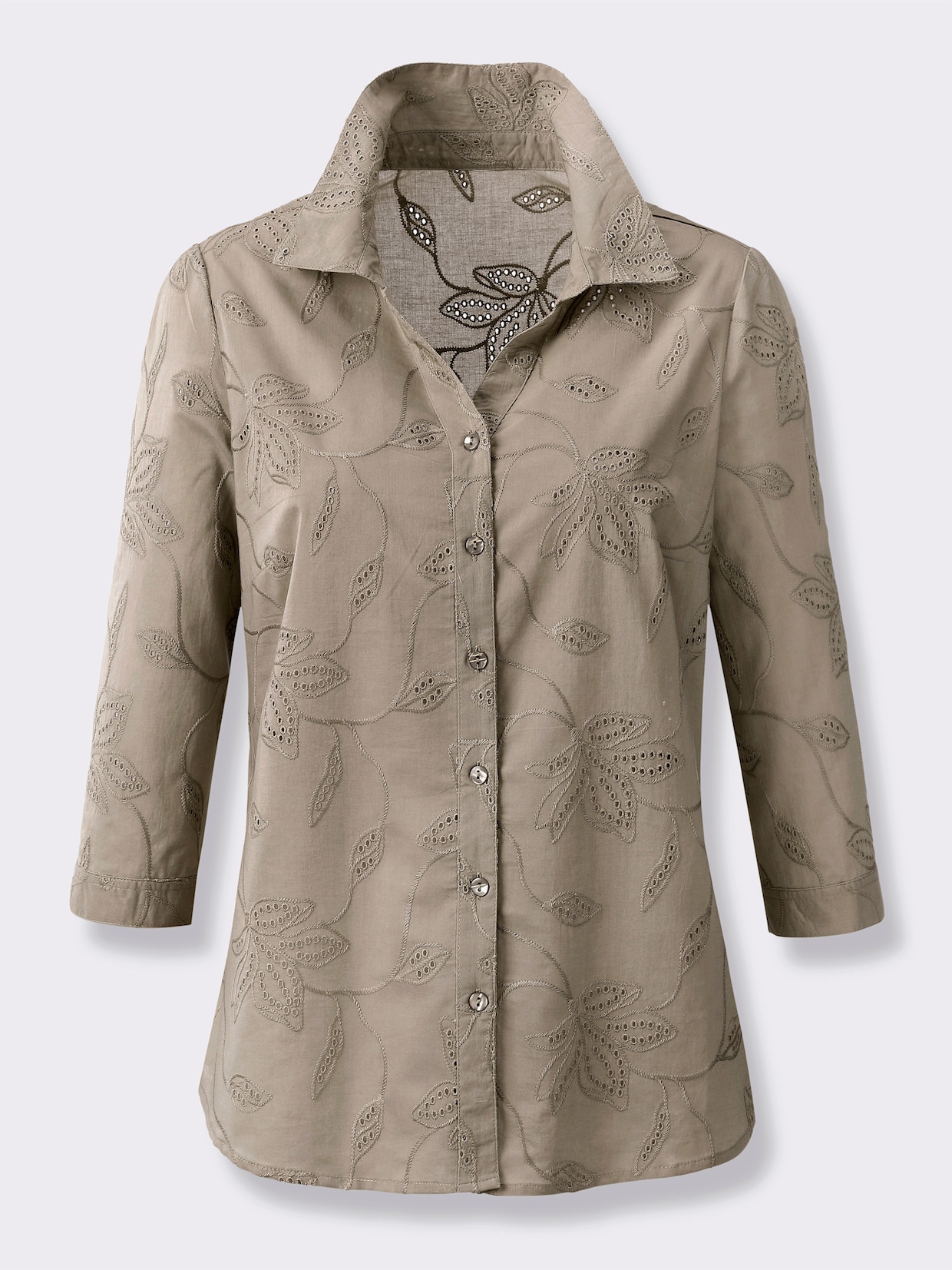 Baumwollbluse mit Madeira-Stickerei - sesam