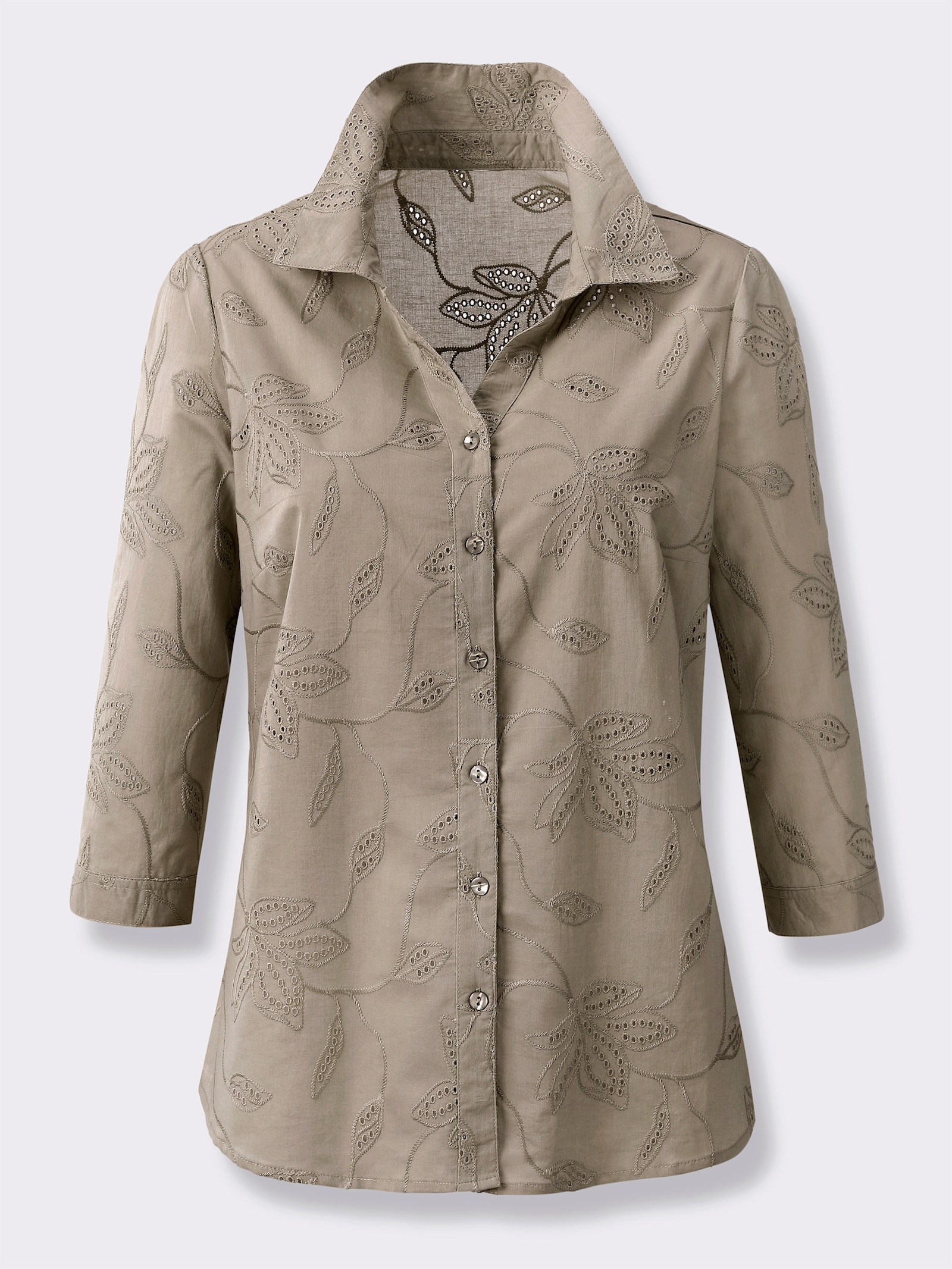Baumwollbluse mit Madeira-Stickerei - sesam