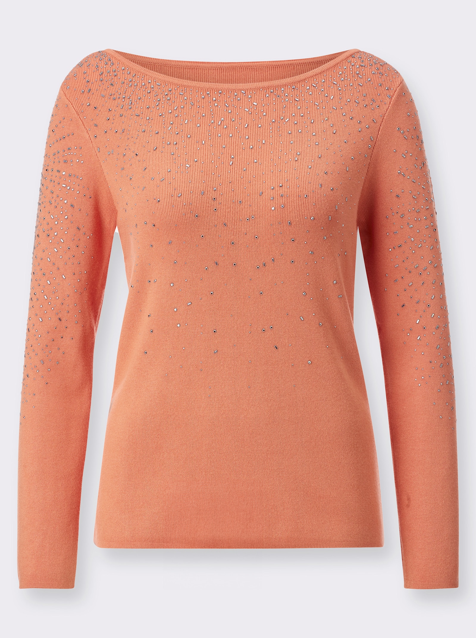 Langarm-Pullover mit silberglänzenden Steinchen - papaya