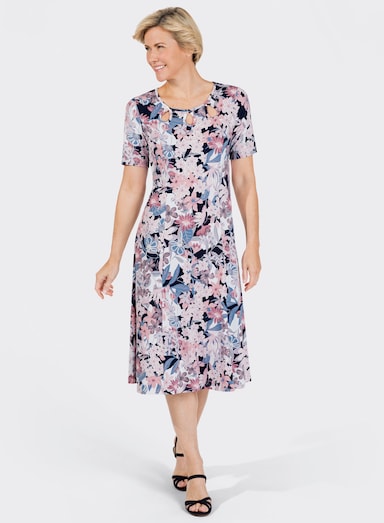 Jerseykleid mit Blumen-Druck - rosenquarz-nachtblau-bedruckt
