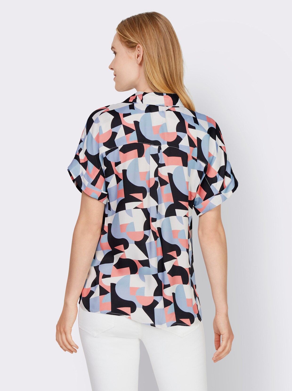 heine Druckbluse - bleu-flamingo-bedruckt