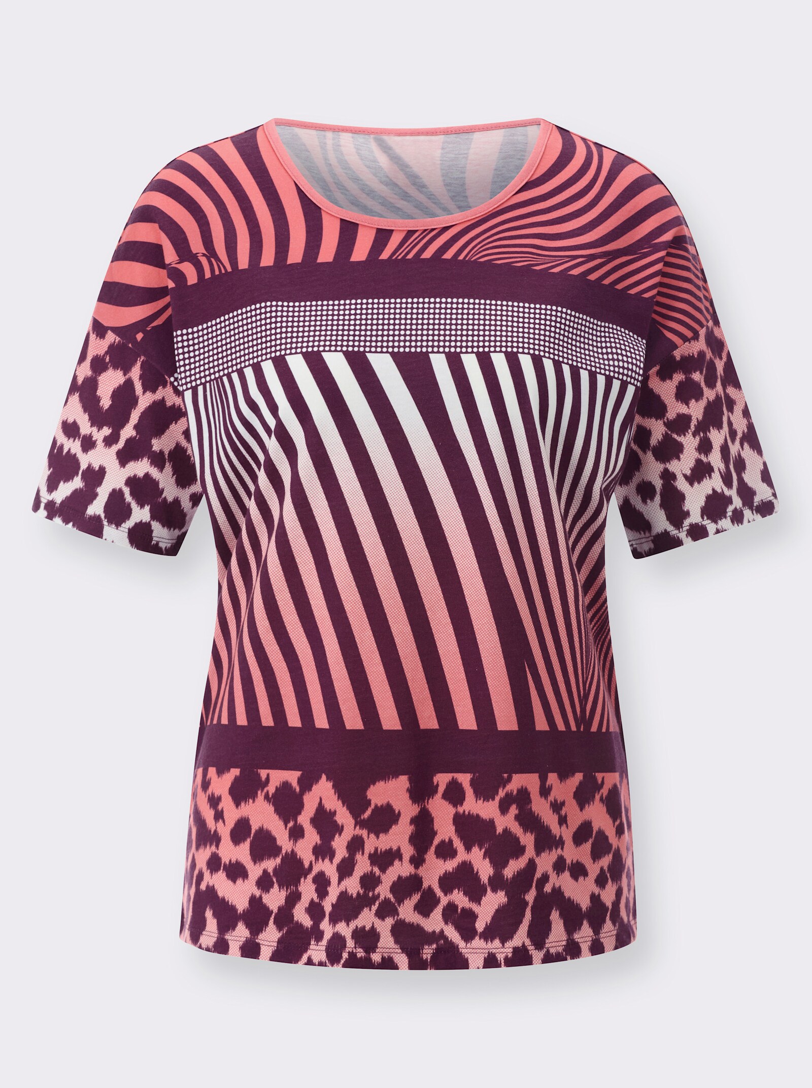 Tričko s krátkymi rukávmi a grafickou potlačou - Burgundsko-plameniaková potlač