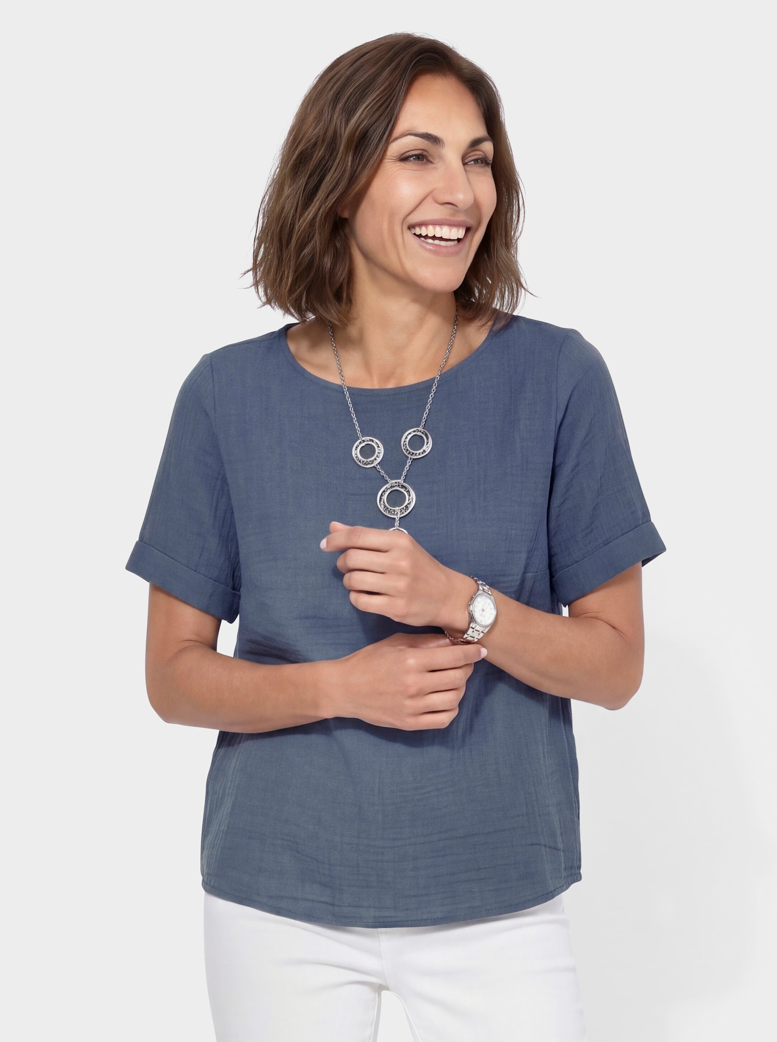 Schlupfbluse im Oversize-Schnitt - rauchblau