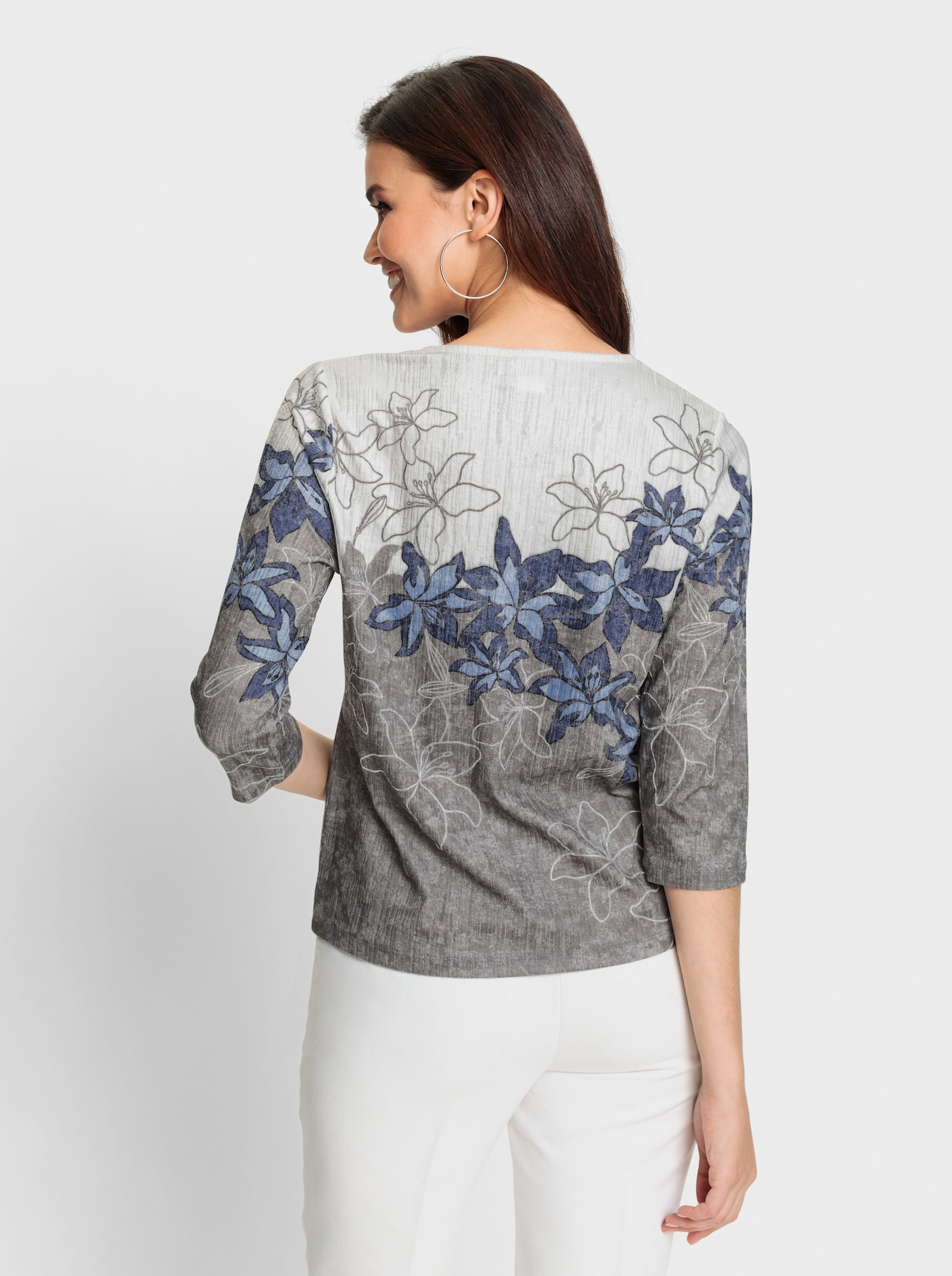 Shirt met print en geschulpte randen - koningsblauw/zwart bedrukt