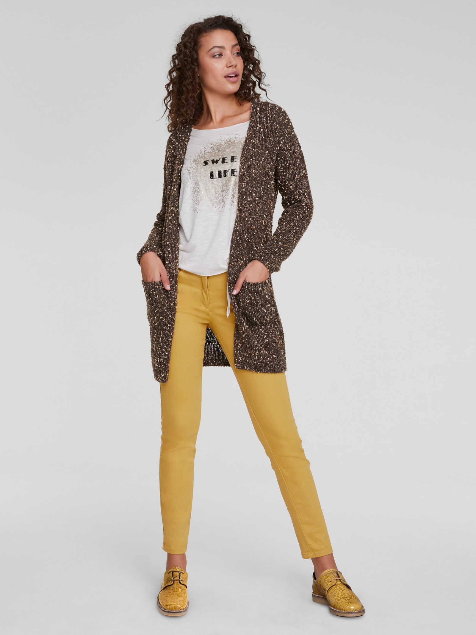 heine Broek met smalle pijpen in casual look - goudgeel