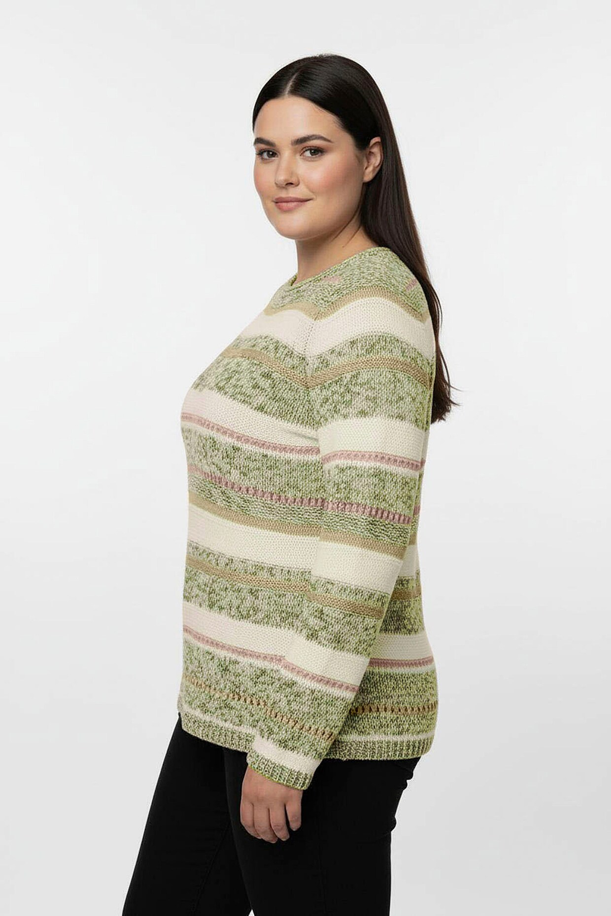 Strickpullover mit Streifen-Muster - grün-ecru-gestreift