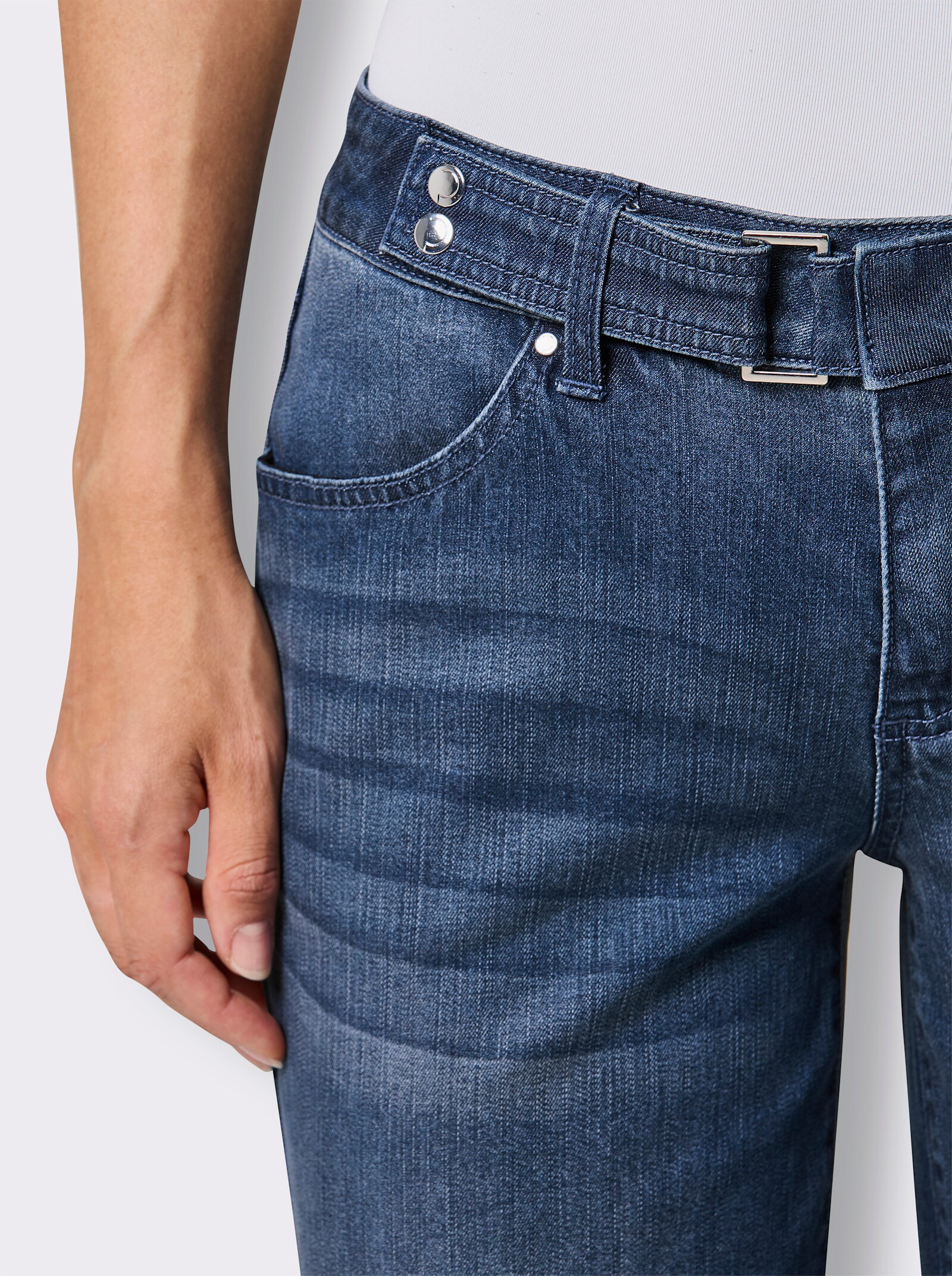 CREATION L PREMIUM Stretch-Jeans mit Stickerei - blue-stone-washed