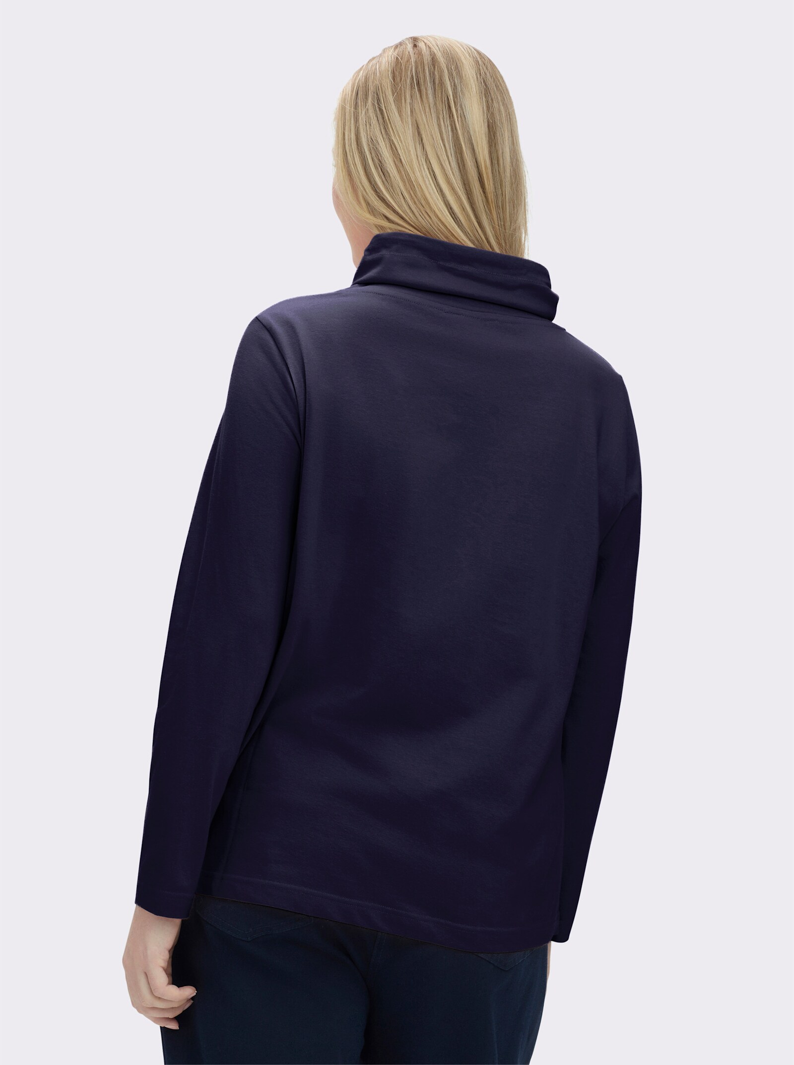 Stehkragenshirt mit Tunnelzug - marine-geringelt